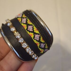 Torrid Black Beaded Cuff Bracelet Silver Tone Statement Wide Cuff